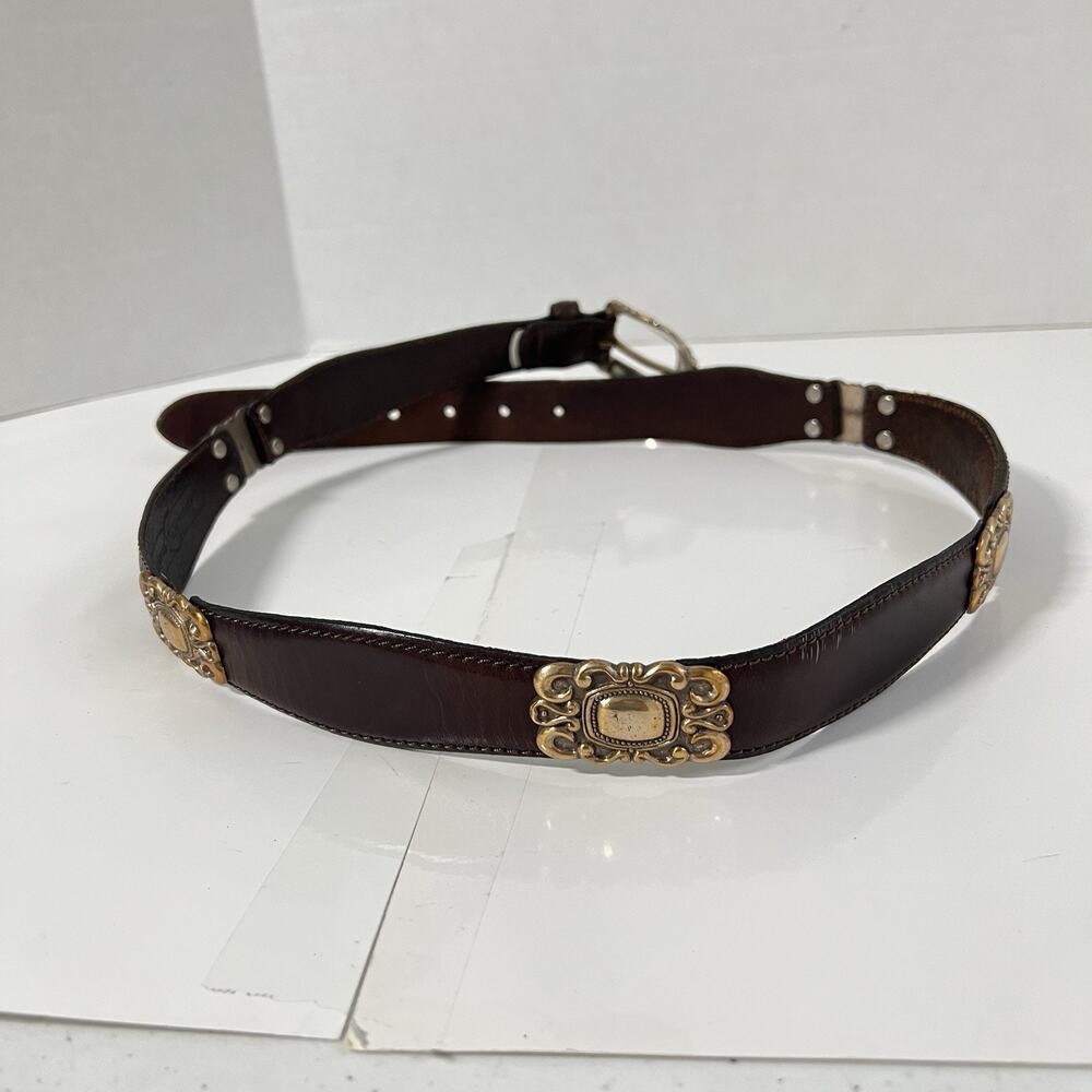 Fossil Brown Leather Belt Western Concho Womens XL Silver Gold 90’s Y2K - Picture 4 of 12